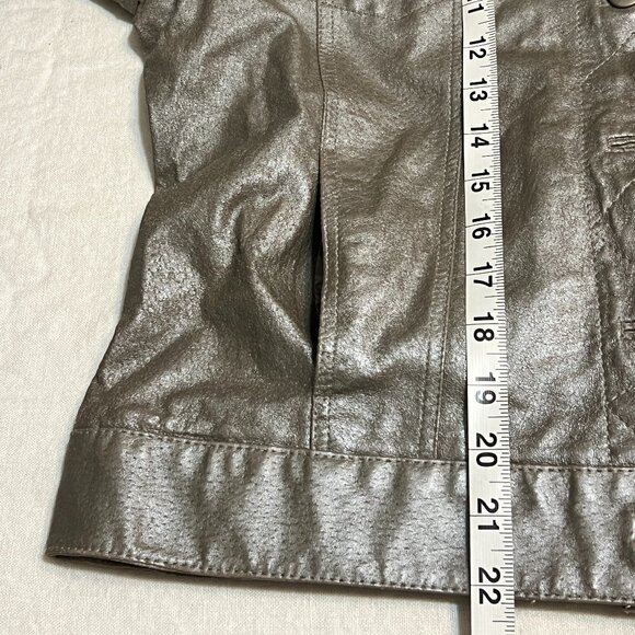 Metrostyle Women’s Metallic Gray Genuine Leather Jacket Size 14 Snap Button Moto - Picture 9 of 13